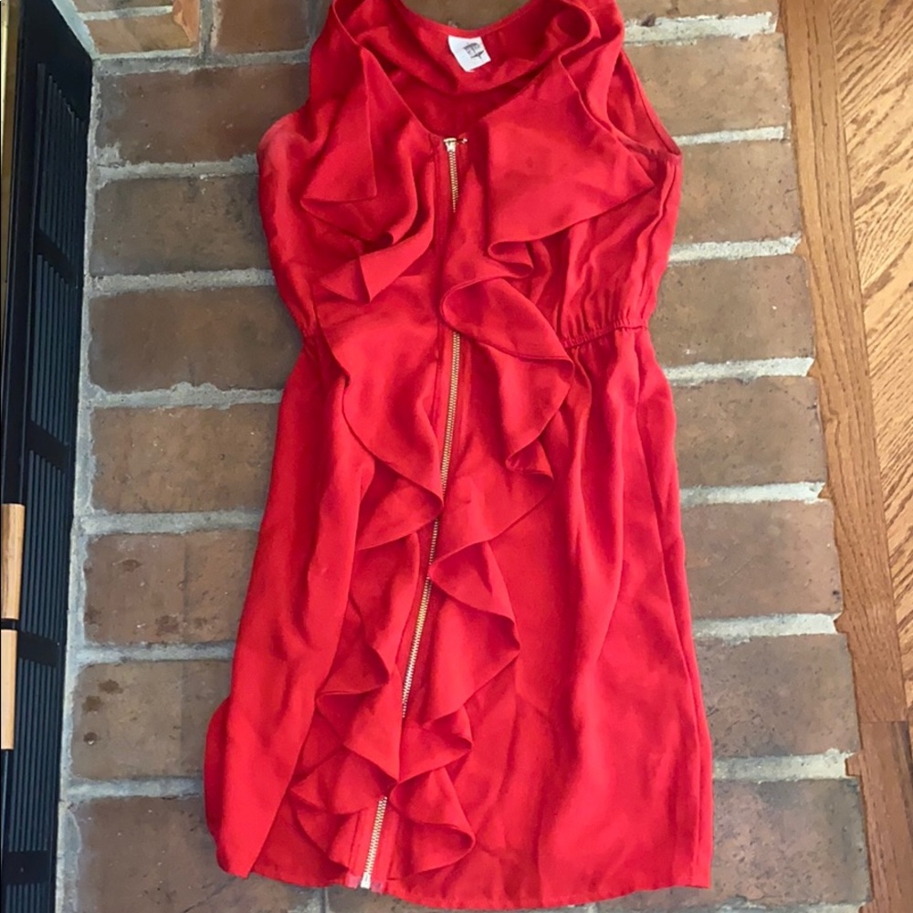 Flare red ruffle zip dress